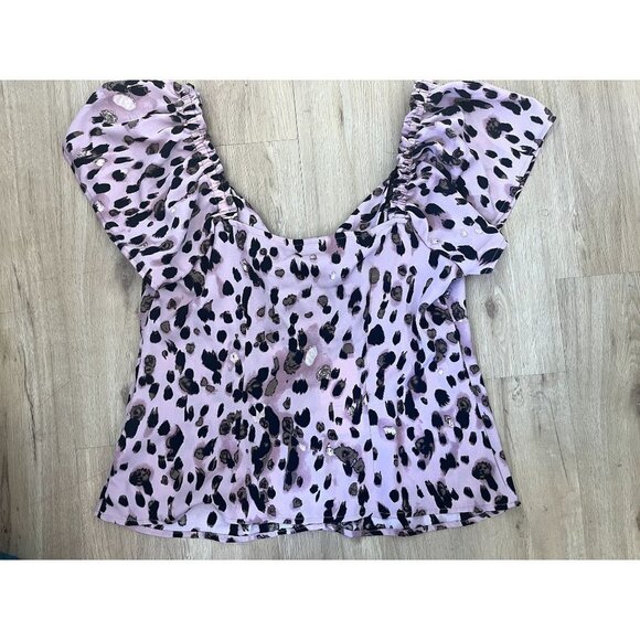 NWT Unique Vintage Retro Pink Leopard Print Scoopneck Blouse L - Picture 5 of 7